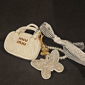 Cream Mini Bag with Glitter Butterfly Charm